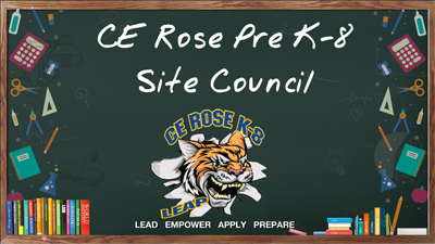 ce rose pre k-8 site counil image with chalkboard and school supplies