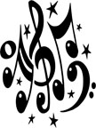 image with music notes, clefs and stars